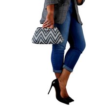 Load image into Gallery viewer, Jazz Clasp- Grey &amp; White Chevron Clutch
