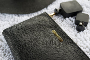 Black Leather Zip Clutch